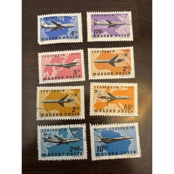 Other - 1977 Hungary Airmail Aircraft Stamps Set – Used – TU-144 Concorde DC-8